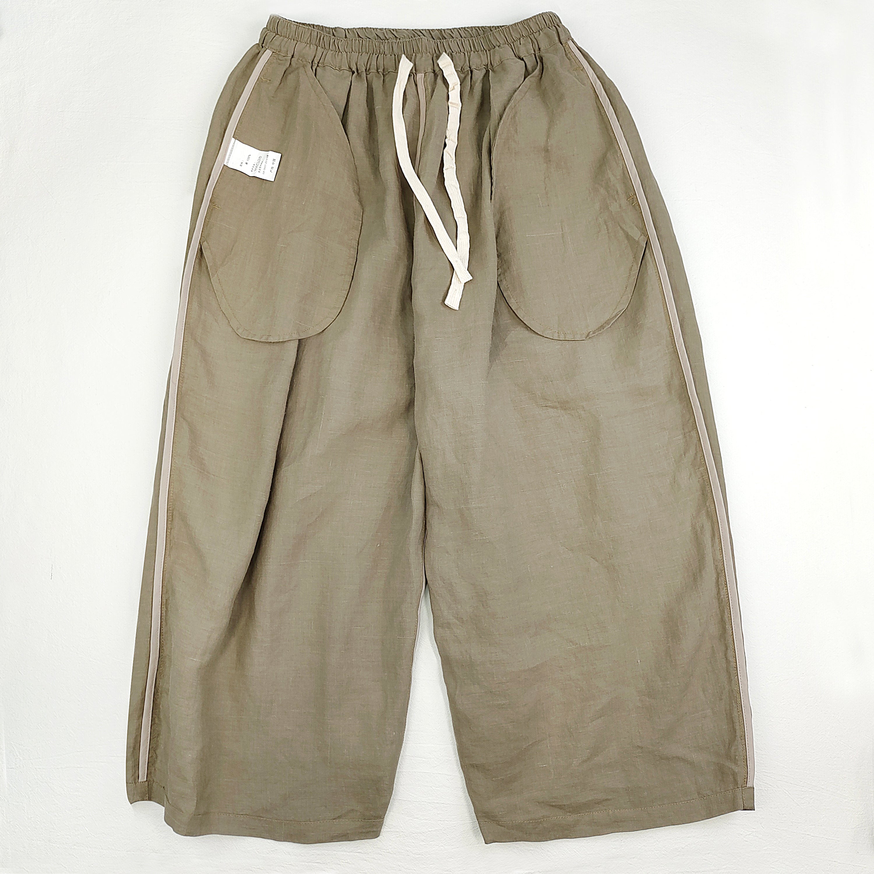 Female Elastic Waist Puff Capri Pants Good Quality Loose-Fit Mid-Length Linen Pants with Drawstring Waist